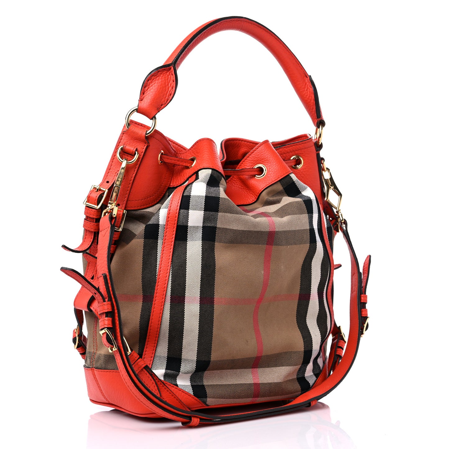 House Check Drawstring Hobo Orange