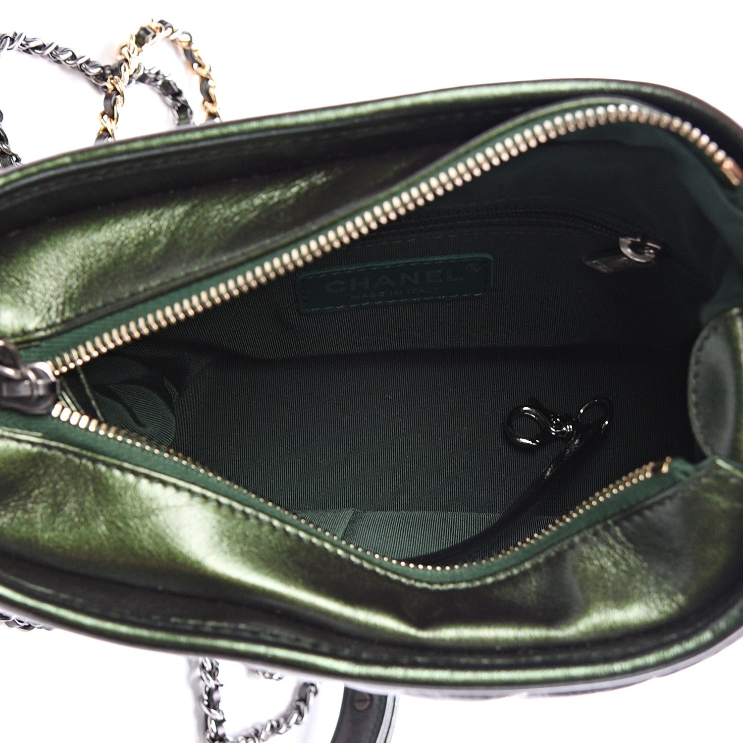 Chanel Metallic Calfskin Chevron Quilted Small Gabrielle Hobo Green 4 of 10