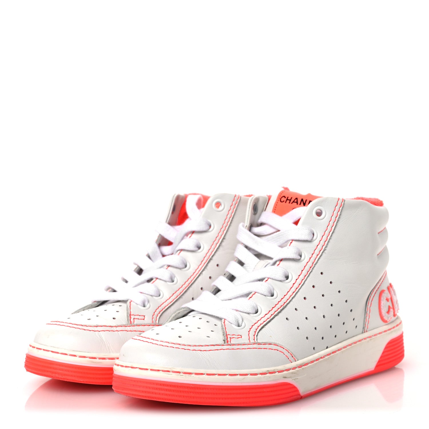 Chanel Calfskin Womens Logo High Top Sneakers 38 White Pink 4 of 12