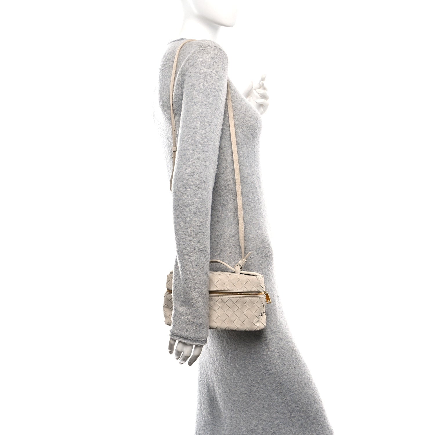 Bottega Veneta Suede Intrecciato Bang Bang Vanity Case Ecru