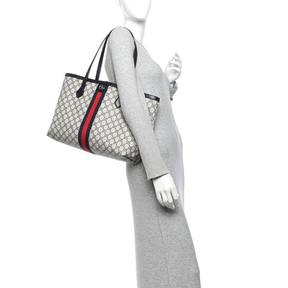 Gucci GG Supreme Monogram Textured Calfskin Web Medium Ophidia Shopping Tote Beige Blue 2 of 13