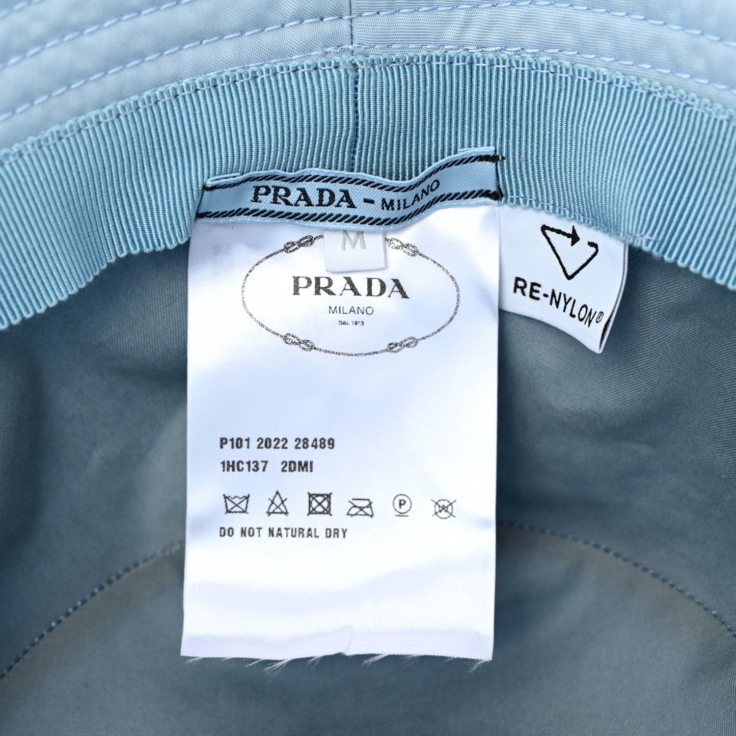 Re-Nylon Metal Triangle Logo Womens Bucket Hat M Celeste