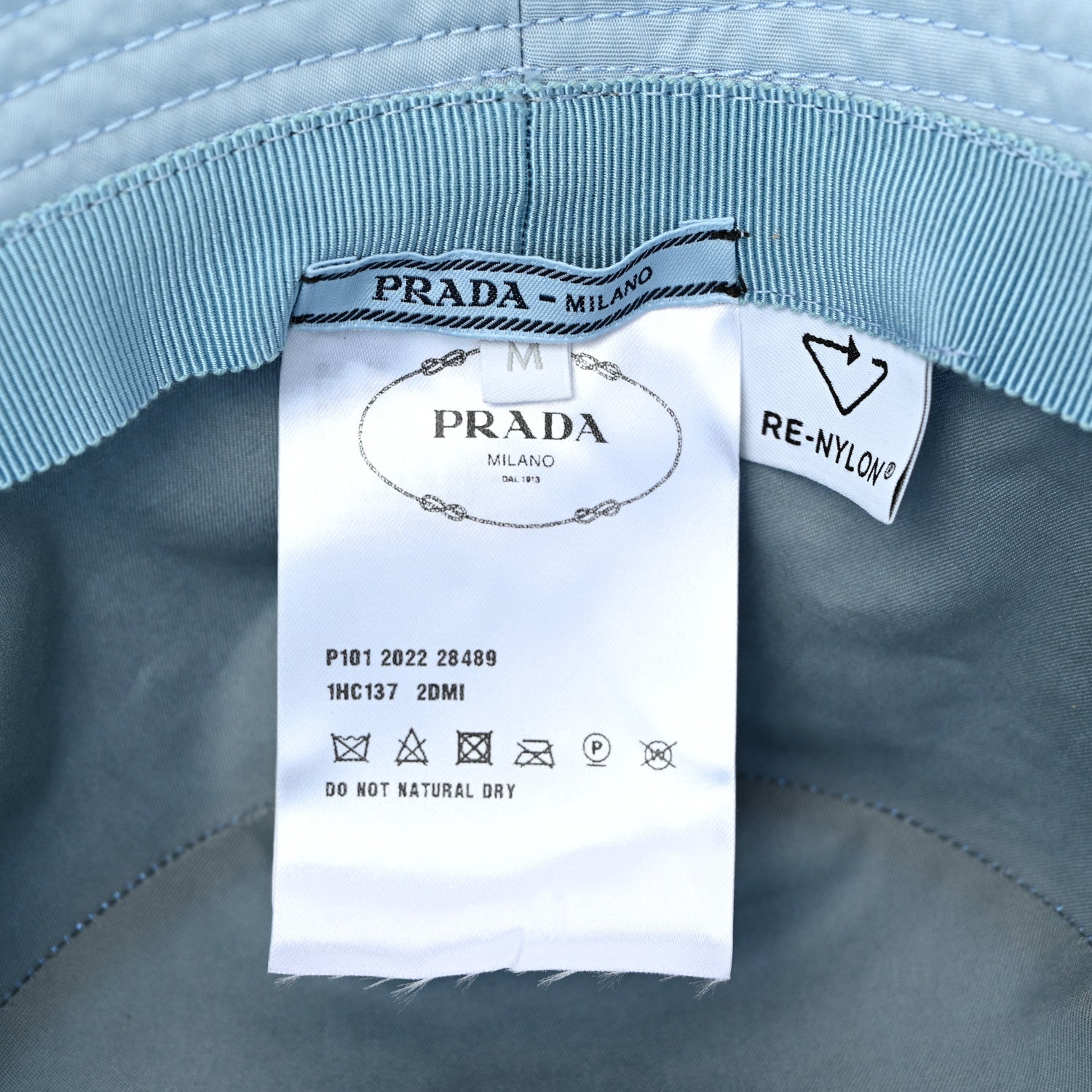 Prada Re-Nylon Metal Triangle Logo Womens Bucket Hat M Celeste 8 of 8