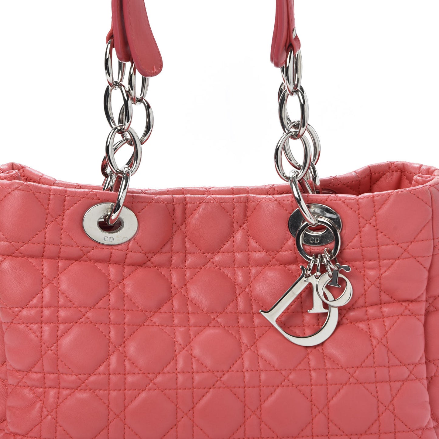 Lambskin Cannage Small Dior Soft Shopping Tote Coral