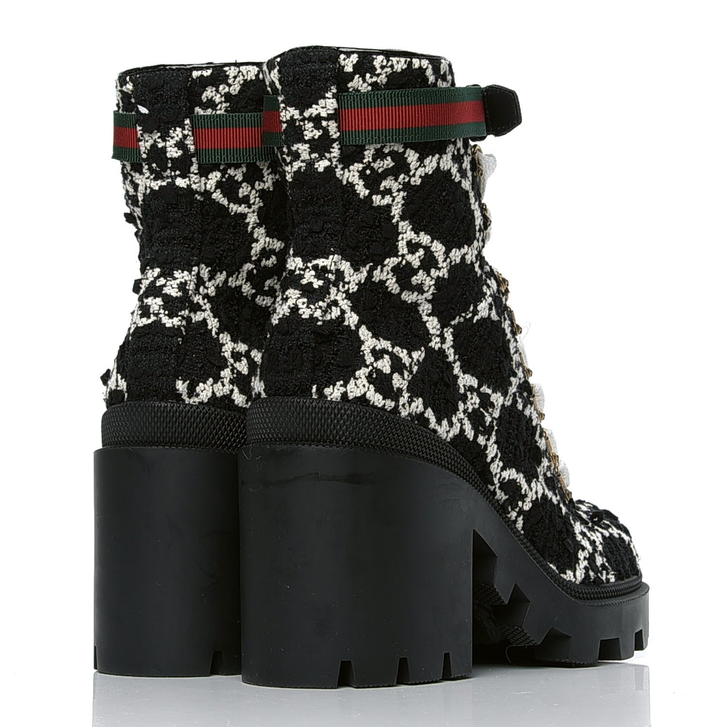 Gucci Tweed GG Monogram Lace Up Combat Ankle Boots 38.5 Black 3 of 4
