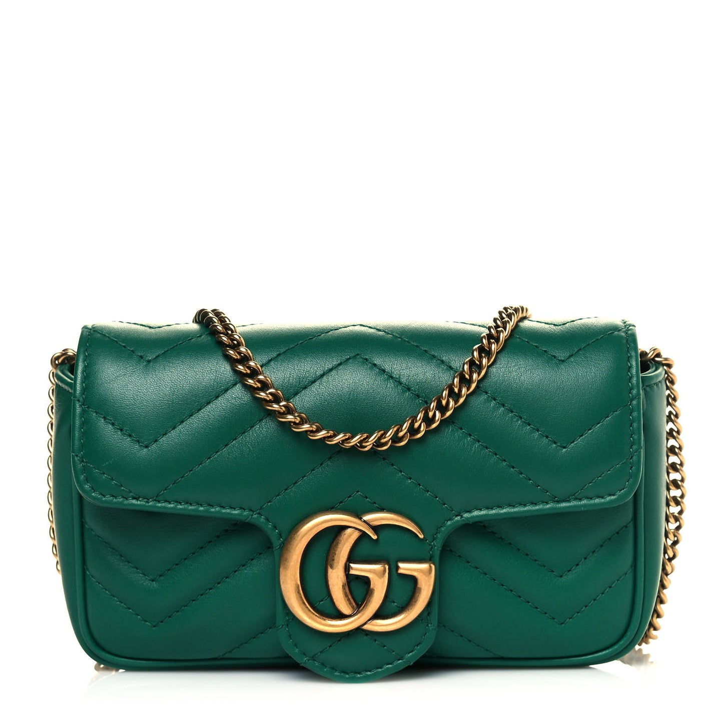 Calfskin Matelasse Super Mini GG Marmont Shoulder Bag Emerald Green