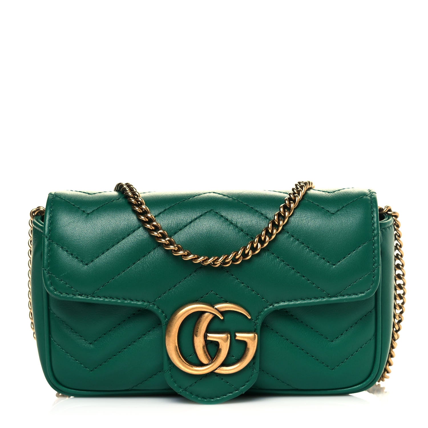 Gucci Calfskin Matelasse Super Mini GG Marmont Shoulder Bag Emerald Green 1 of 11