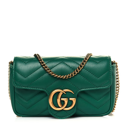 Gucci Calfskin Matelasse Super Mini GG Marmont Shoulder Bag Emerald Green 1 of 11