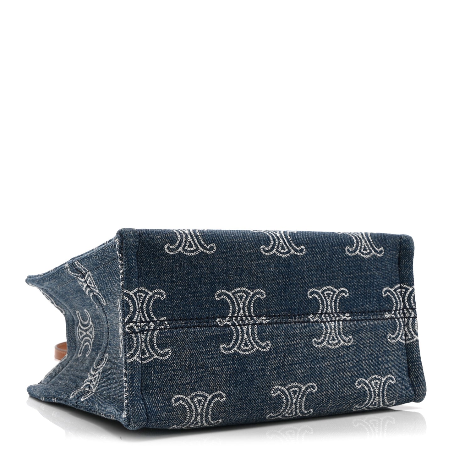 Denim Calfskin Triomphe Print Cabas Blue Tan
