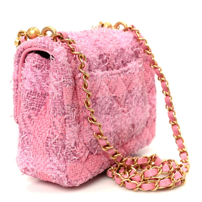 Chanel Tweed Quilted Pearl Twist Mini Square Flap Pink Dark Pink 3 of 12