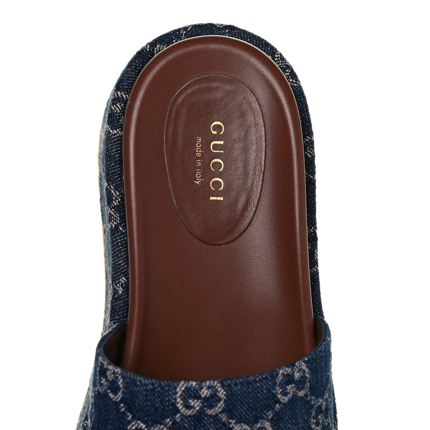 New Denim GG Monogram Angelina Platform 55mm Slide Sandals 36 Blue Tea