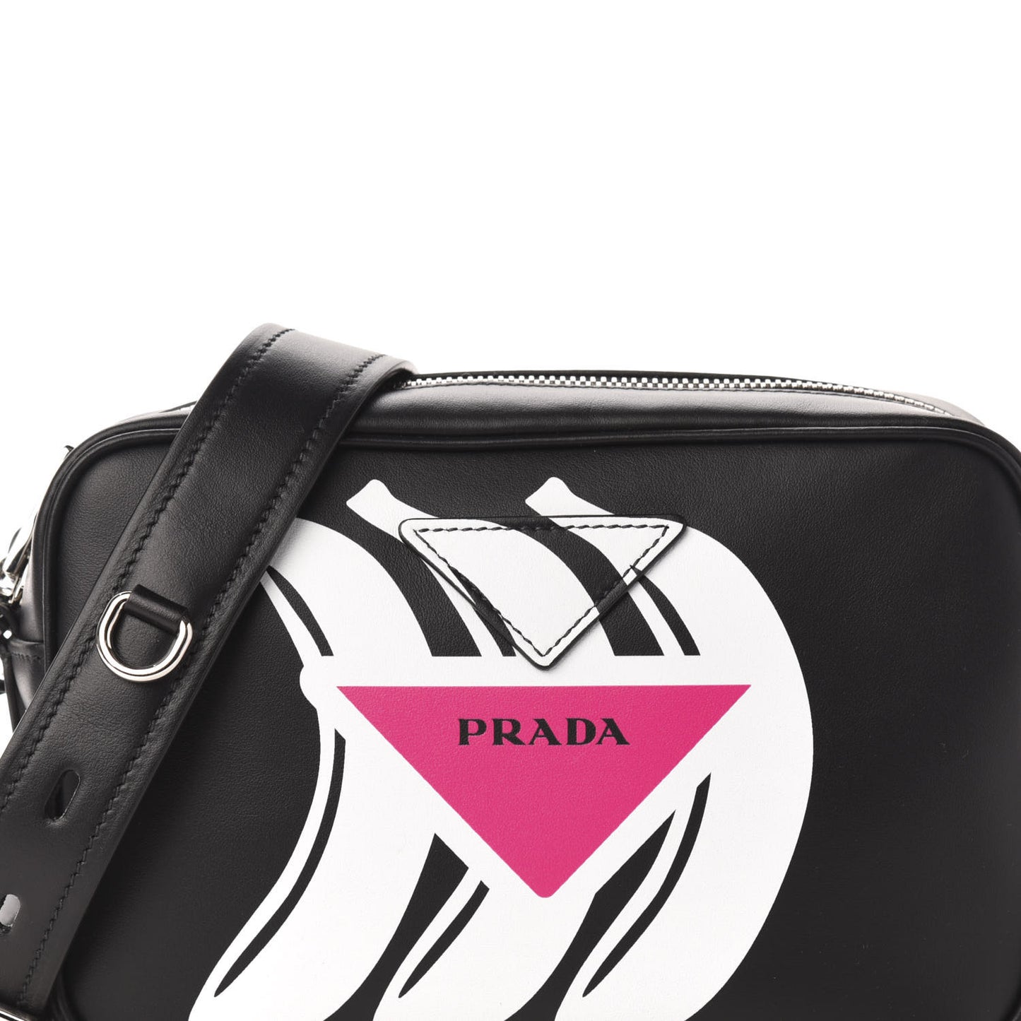 City Calf Banana Print Camera Bag Black Fuchsia