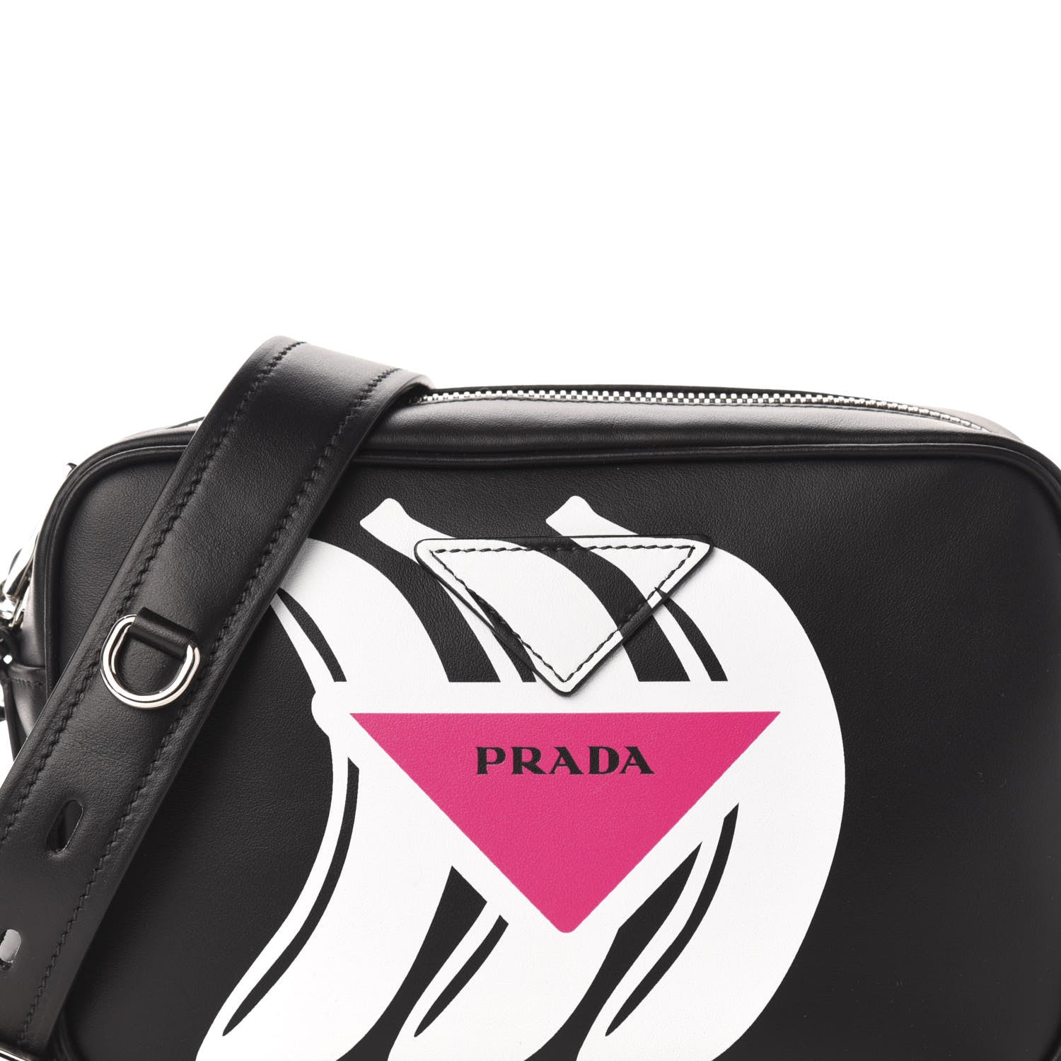 Prada City Calf Banana Print Camera Bag Black Fuchsia 10 of 10