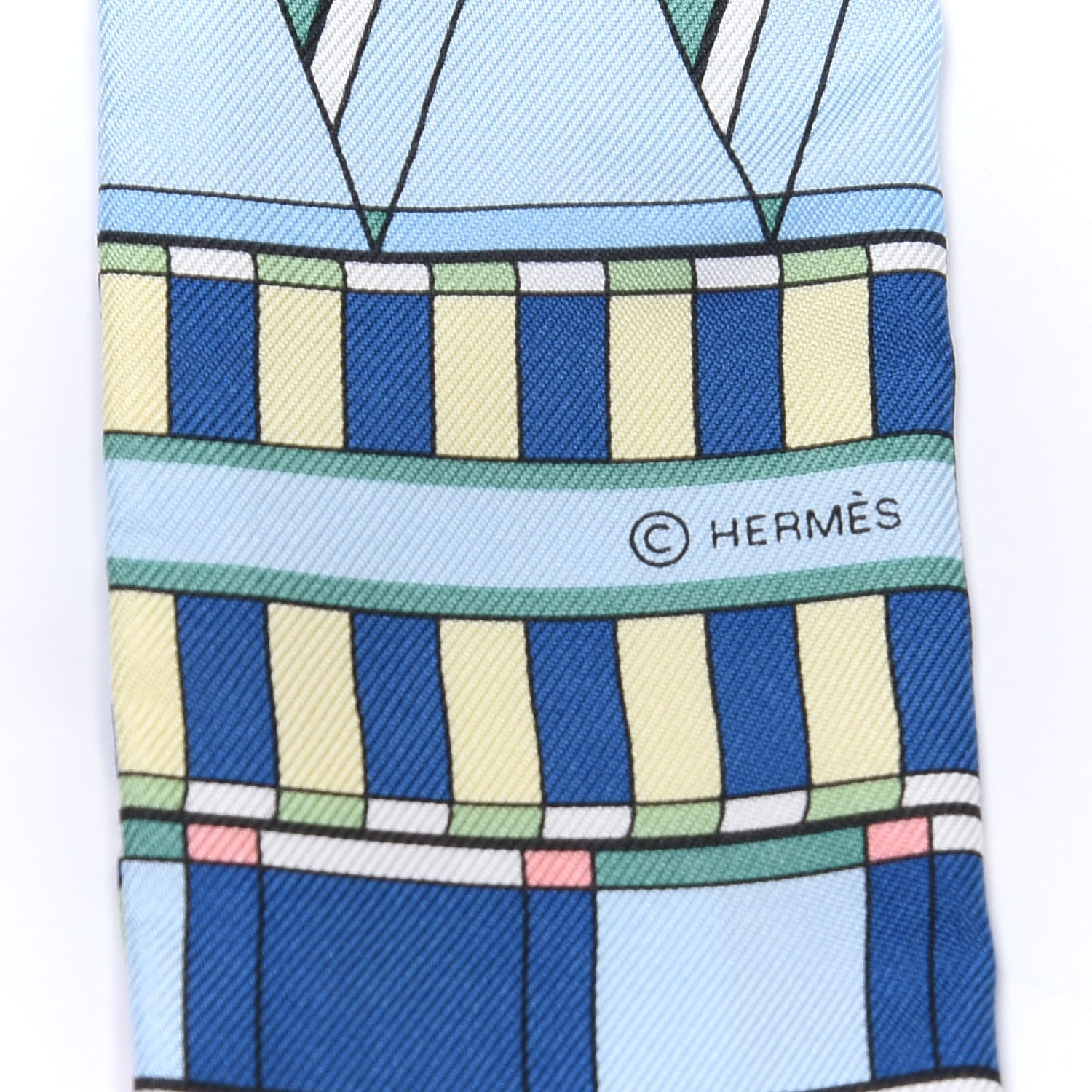 Hermes Silk Voltes Et Pirouettes Twilly Bleu Ciel Vert Jaune 4 of 4