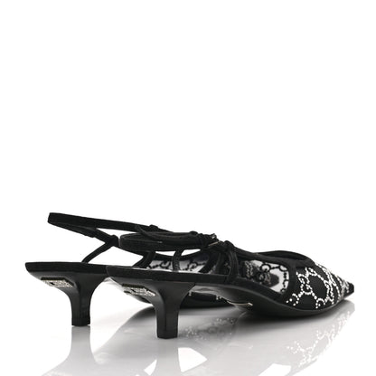 Gucci Tela Retino Kid Scamosciato Crystal GG Monogram Square G 35mm Slingback Pumps 40 Black 4 of 7