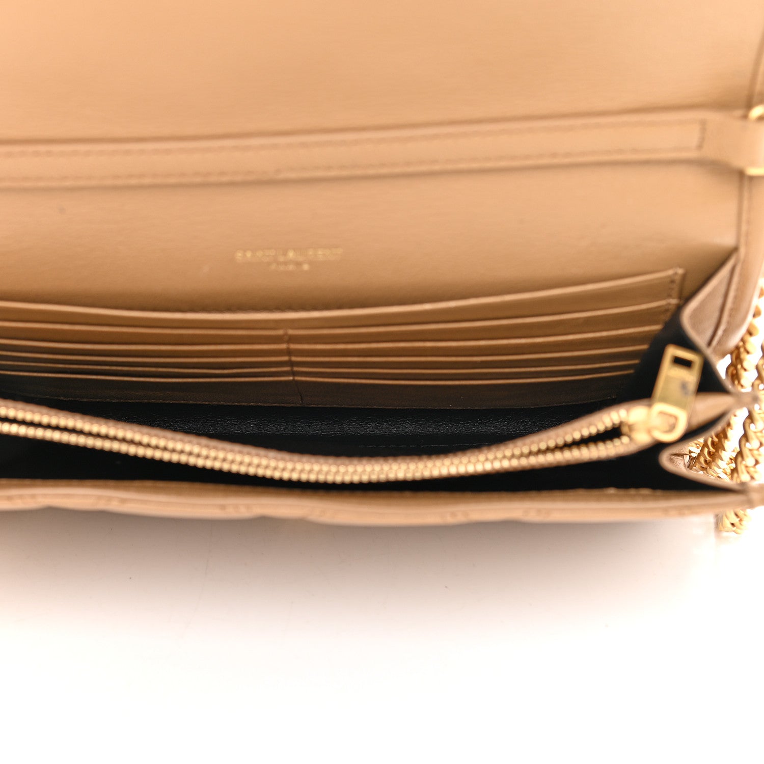 Saint Laurent Lambskin Diamond Quilted Becky Chain Wallet Gold Sand 5 of 10