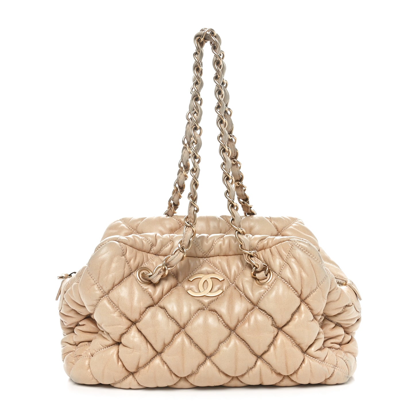 Lambskin Bubble Quilt Bowler Beige