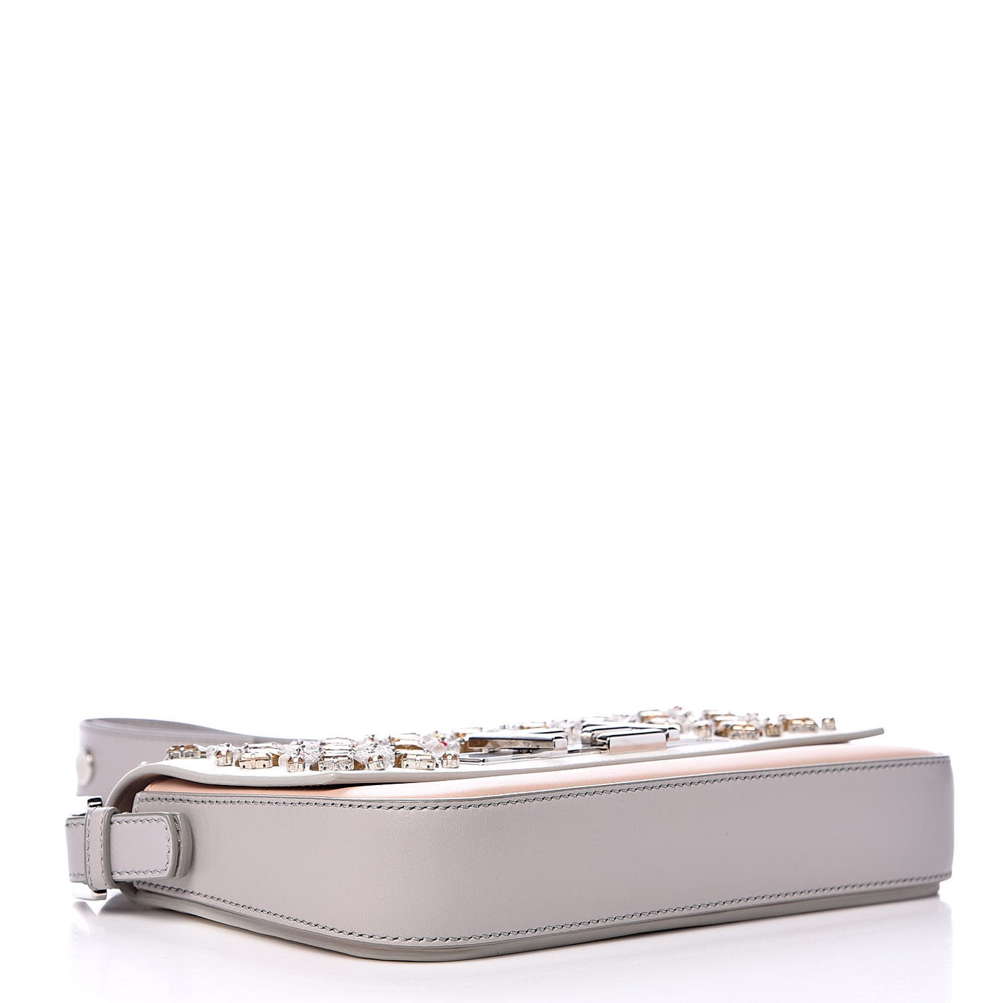 Vitello Dolce Crystal 3Baguette Shoulder Bag White Pink