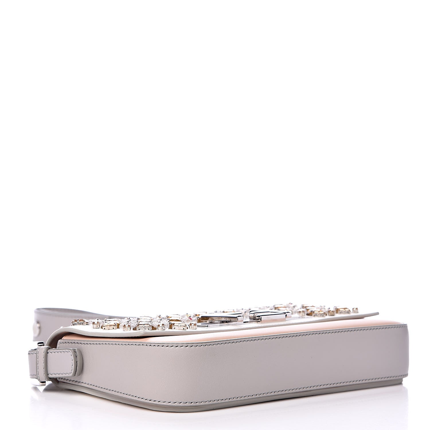 Fendi Vitello Dolce Crystal 3Baguette Shoulder Bag White Pink 4 of 12