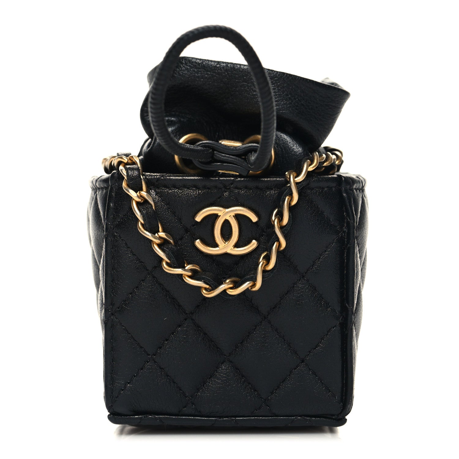 Chanel Calfskin Quilted Mini Drawstring Bucket Bag Black 1 of 10