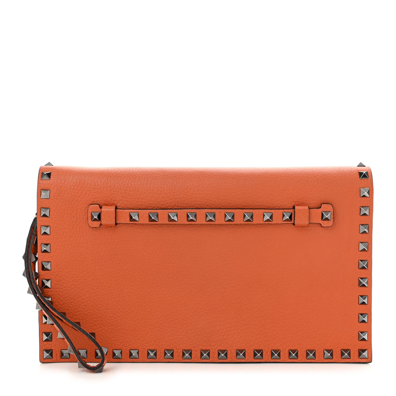 Valentino Garavani Pebbled Calfskin Rockstud Wristlet Clutch Orange 1 of 9