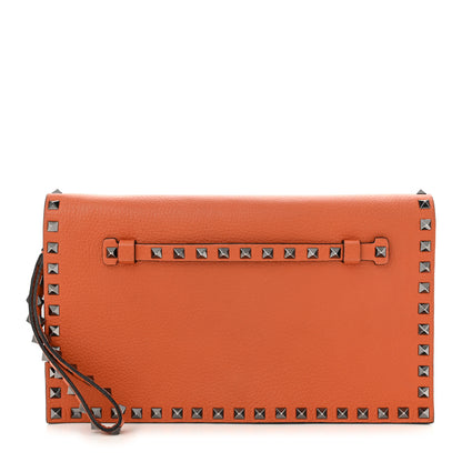 Valentino Garavani Pebbled Calfskin Rockstud Wristlet Clutch Orange 1 of 9