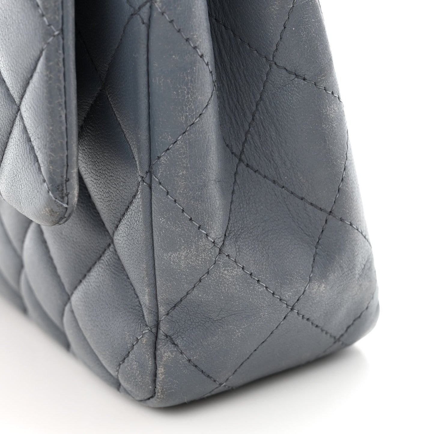 Lambskin Quilted Medium Double Flap Dark Grey