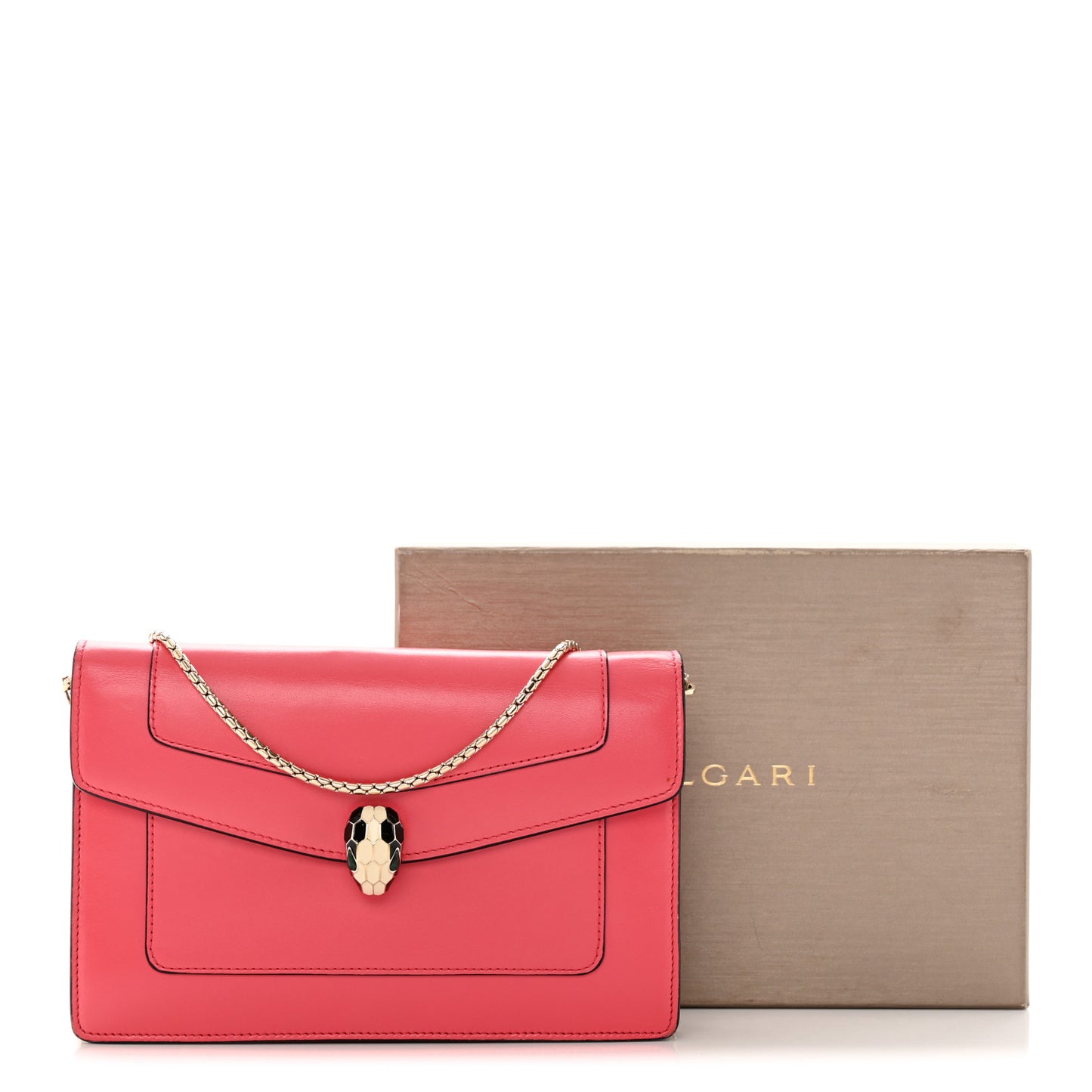 Calfskin Serpenti Forever Chain Wallet Reef Coral