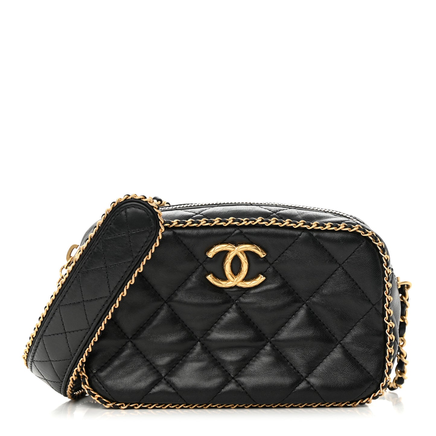Lambskin Quilted Chain CC Mini Camera Case Black
