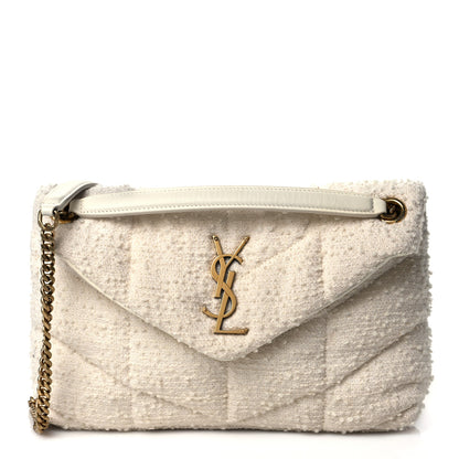 Saint Laurent Boucle Tweed Quilted Small Loulou Puffer Monogram Chain Satchel Crema Soft 1 of 9