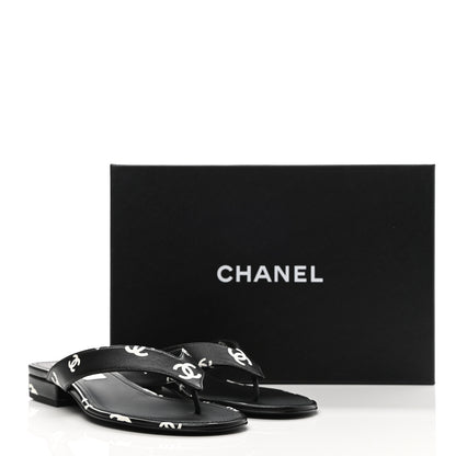 Chanel Lambskin Printed CC Thong Sandals 38.5 Black White 7 of 7