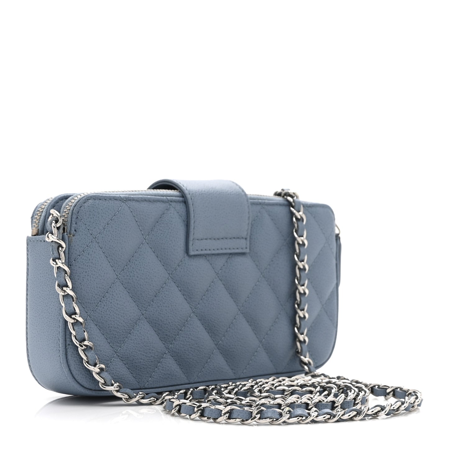 Caviar Quilted CC Box Clutch With Chain Blue