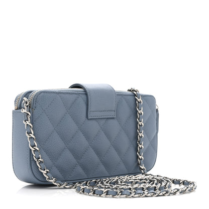 Chanel Caviar Quilted CC Box Clutch With Chain Blue 2 of 11