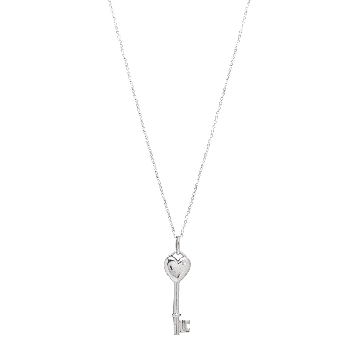 Sterling Silver Diamond Heart Key Pendant Necklace