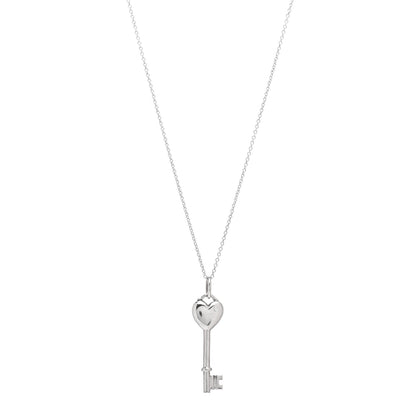 Tiffany Sterling Silver Diamond Heart Key Pendant Necklace 1 of 4