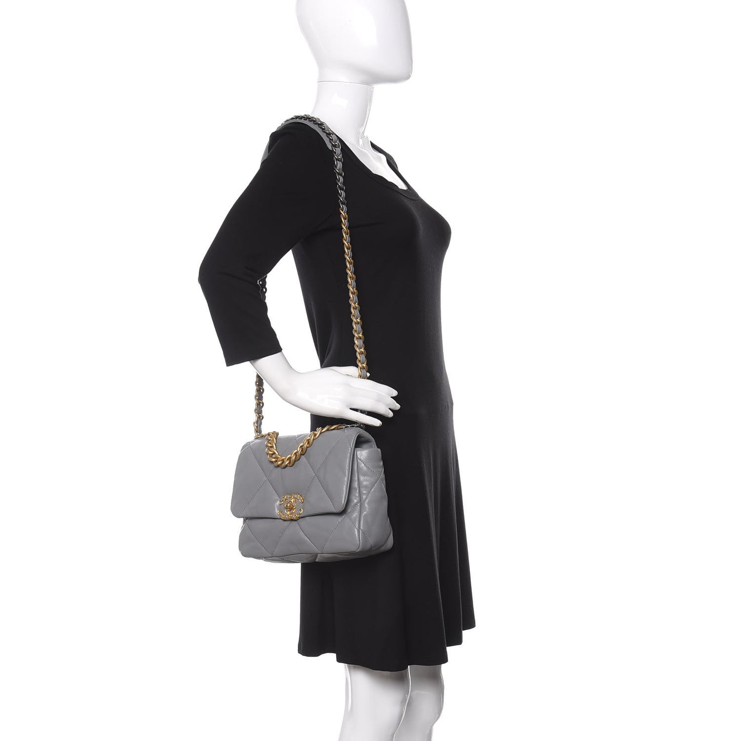 Lambskin Quilted Medium Chanel 19 Flap Grey