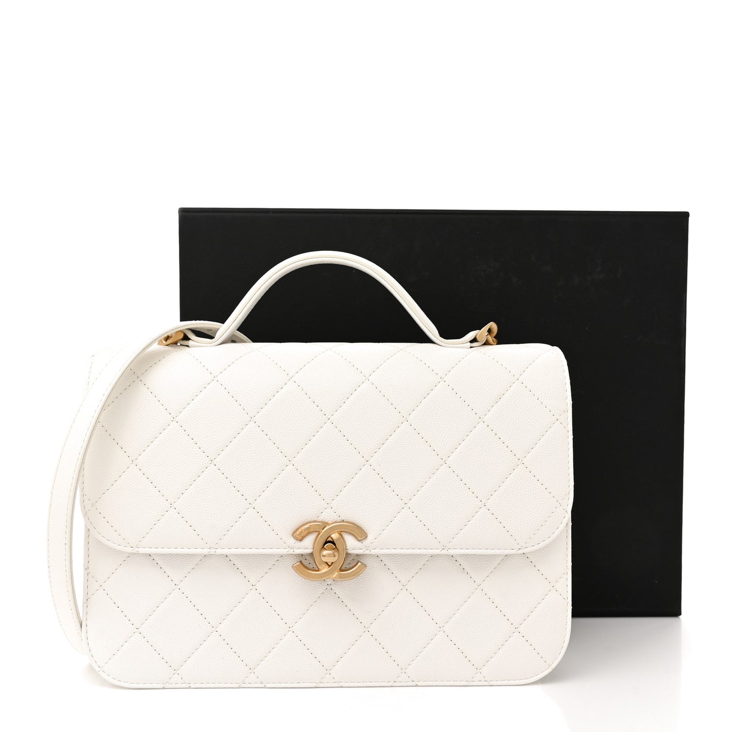 Caviar Quilted Small Top Handle Flap White