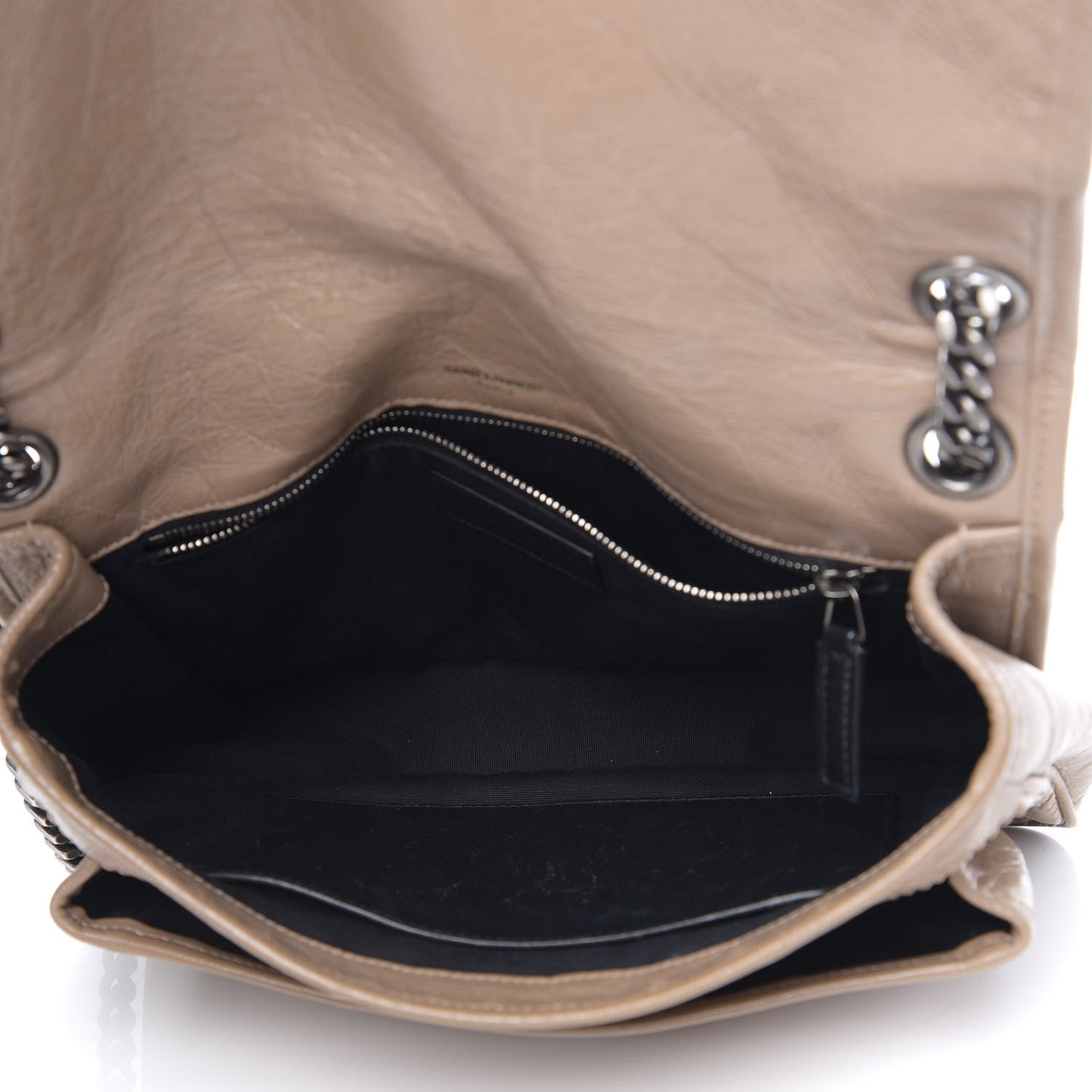 Crinkled Calfskin Matelasse Monogram Medium Niki Chain Satchel Light Taupe
