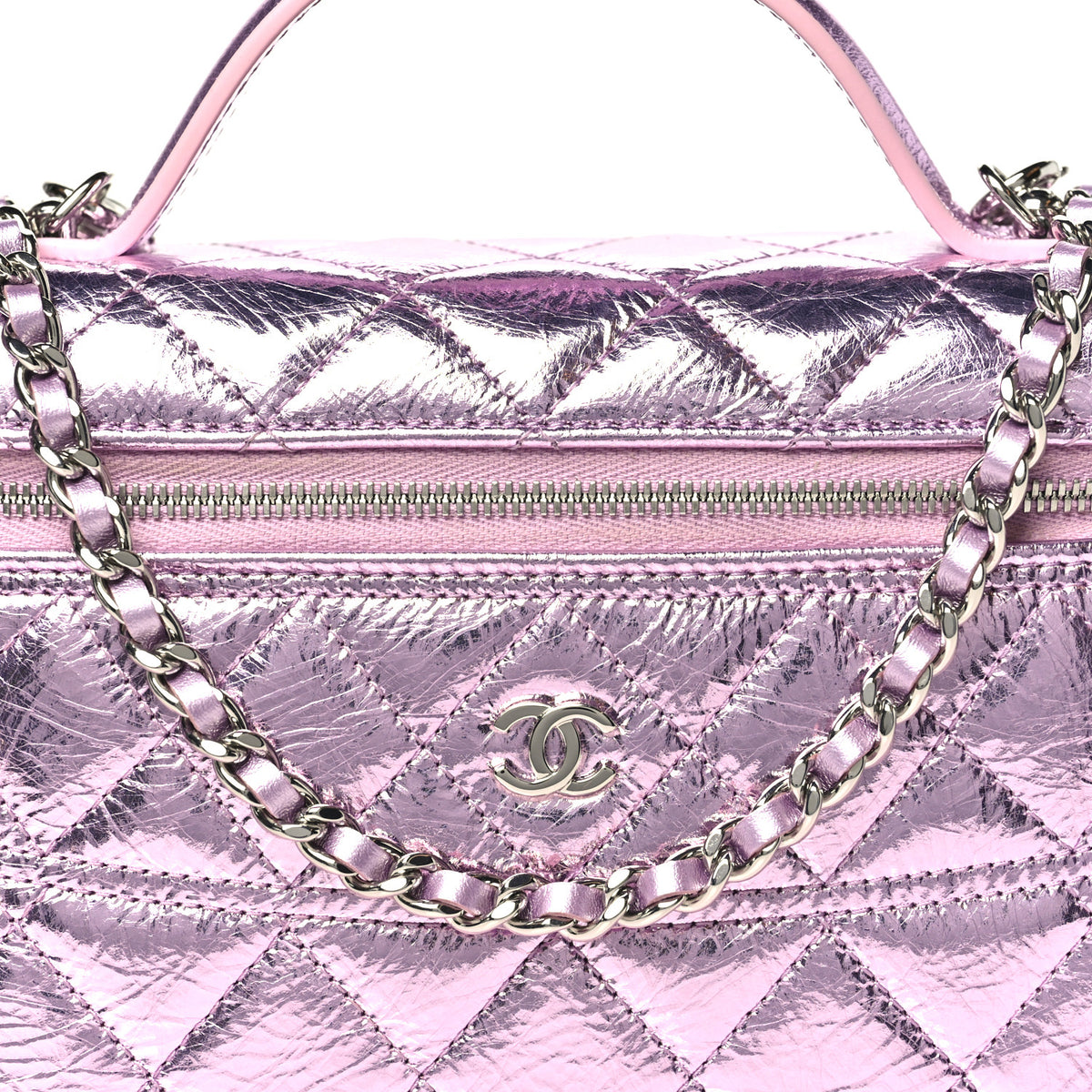 Chanel Metallic Calfskin Quilted Slim Vanity With Chain Pink 8 of 11