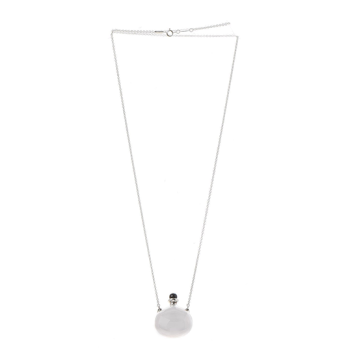 Sterling Silver Black Jade Elsa Peretti Bottle Pendant Necklace