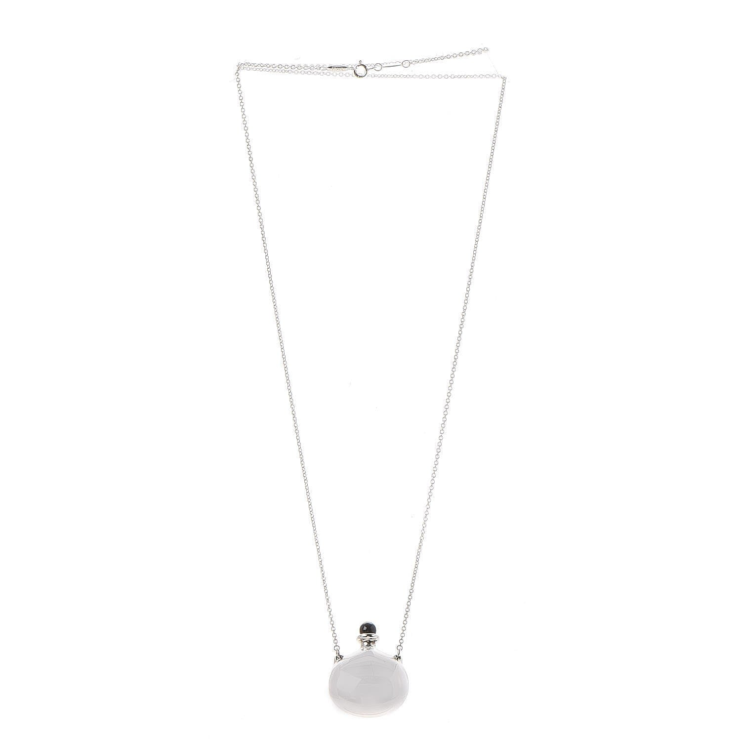 Tiffany Sterling Silver Black Jade Elsa Peretti Bottle Pendant Necklace 3 of 9