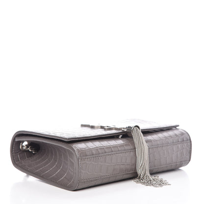Saint Laurent Calfskin Crocodile Embossed Small Classic Monogram Kate Tassel Satchel Fog 4 of 9