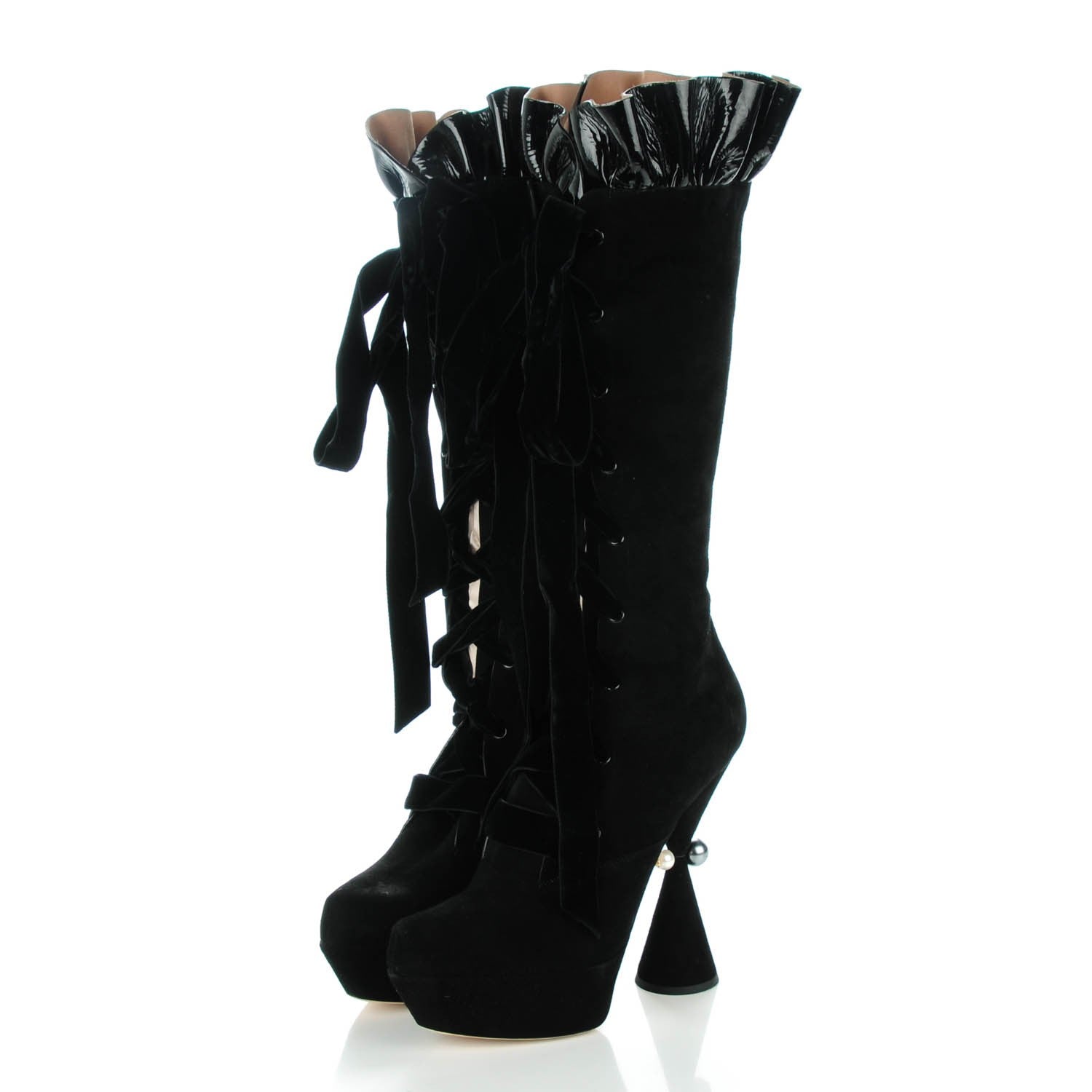 Louis Vuitton Suede Patent Leather Cancan High Boots 41 Black 3 of 6