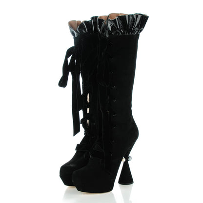 Louis Vuitton Suede Patent Leather Cancan High Boots 41 Black 3 of 6