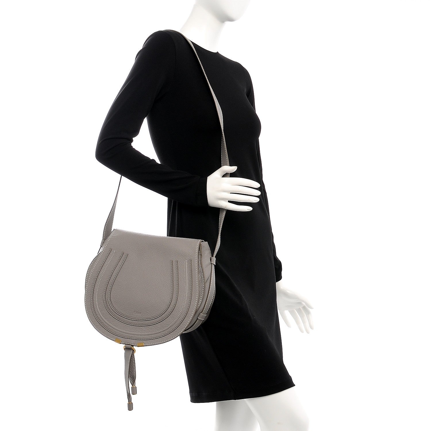 Chloe Calfskin Medium Marcie Round Crossbody Bag Cashmere Grey 2 of 9