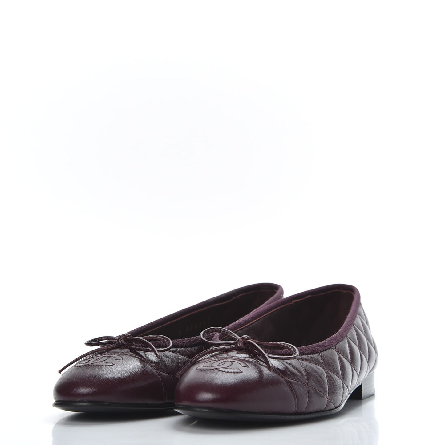 Crumpled Lambskin Quilted CC Cap Toe Ballerina Flats 37.5 Burgundy