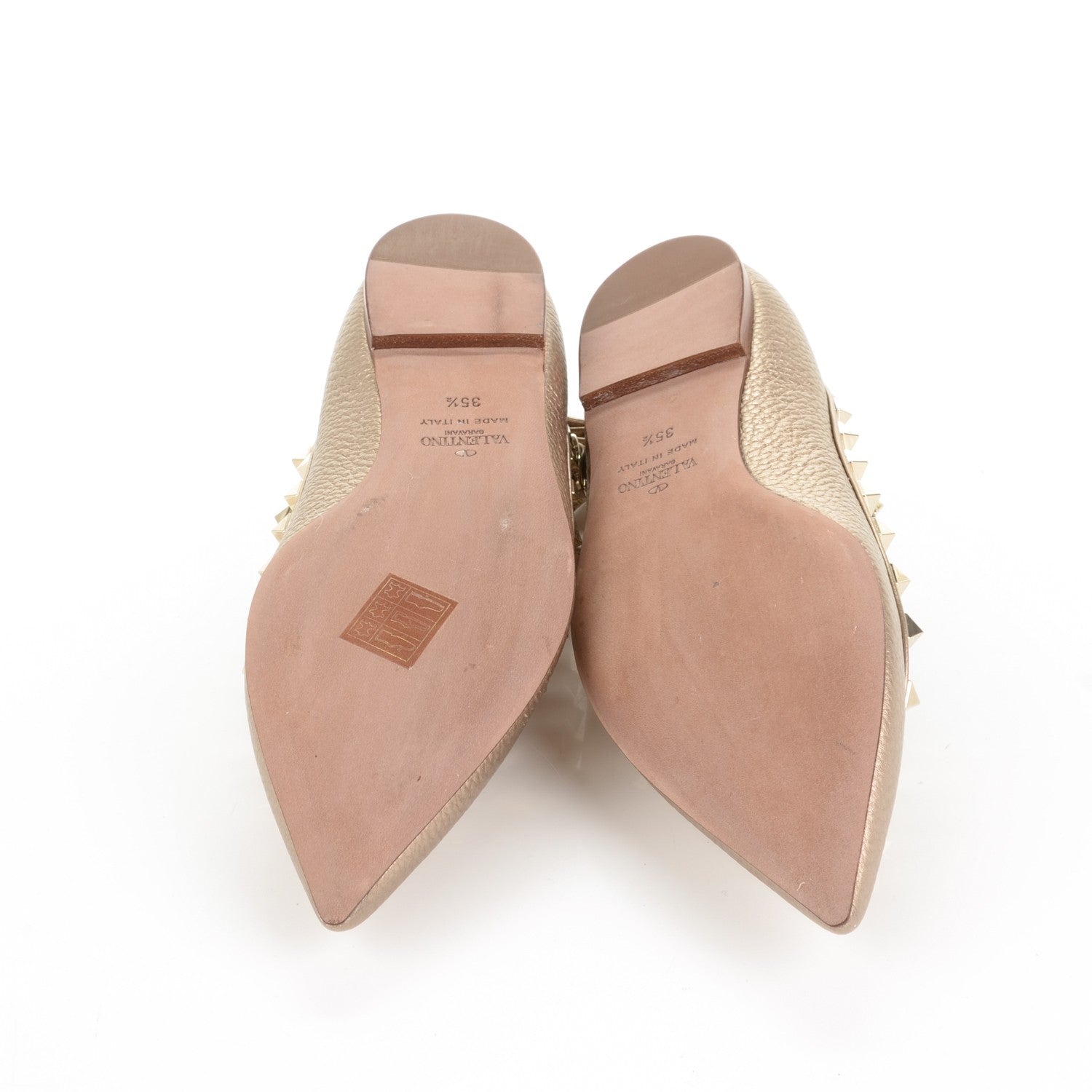 Valentino Garavani Pebbled Calfskin Rockstud Cage Ballerina Flats 35.5 Skin 5 of 6
