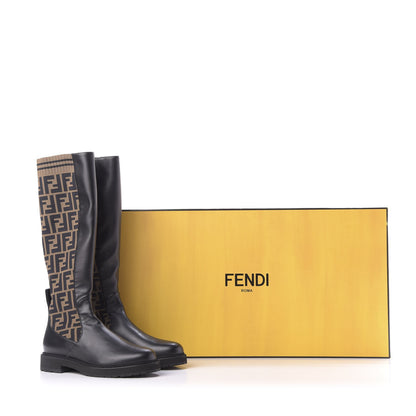 Fendi Nappa Microfiber Fabric FF Rockoko Tall Boots 37 Black Tobacco 8 of 8