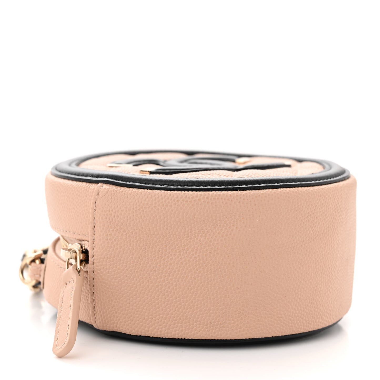 Caviar Quilted Round Filigree Crossbody Beige Black