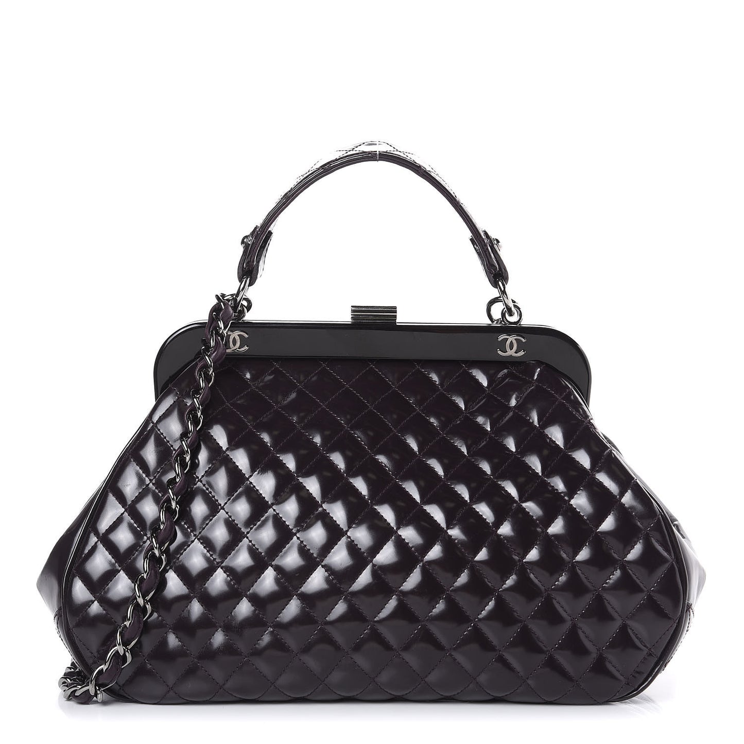 Glazed Calfskin Quilted Small Mademoiselle Frame Bag Purple